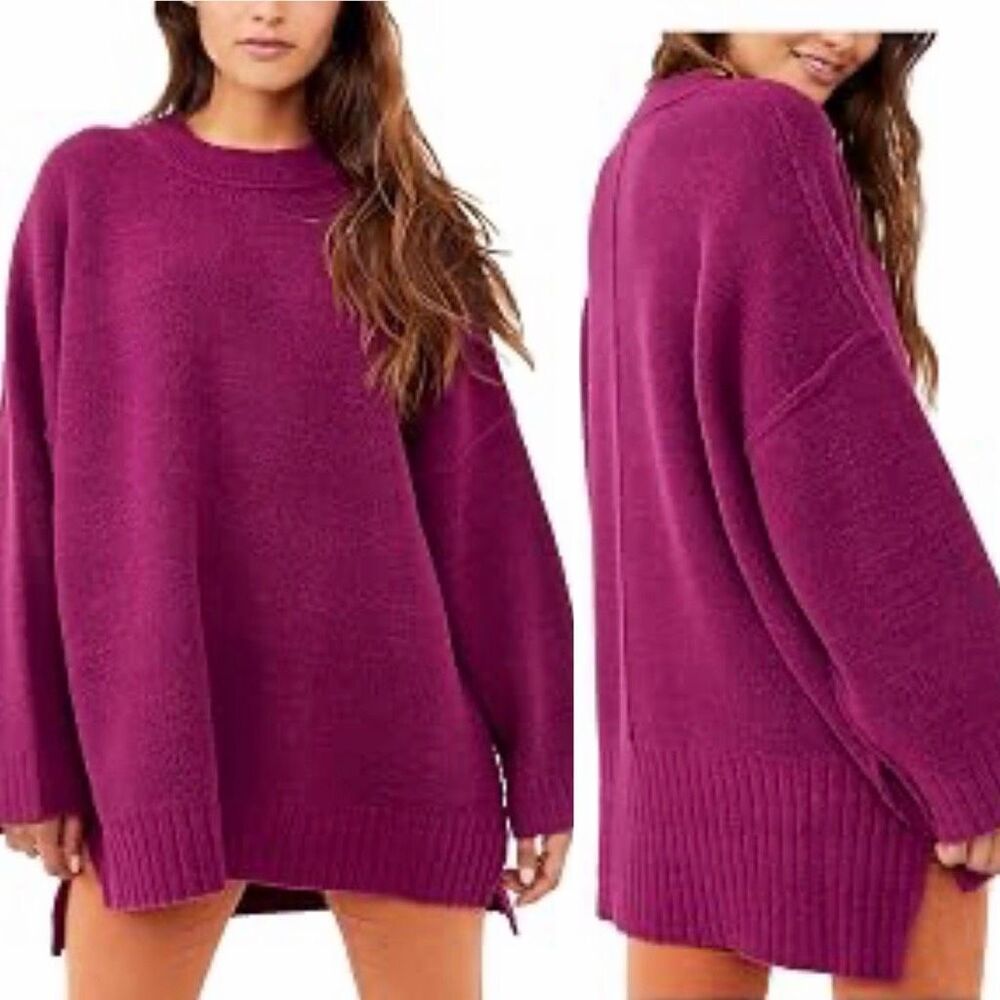 FREE PEOPLE Peaches Tunic Plum Caspia Sweater-XS